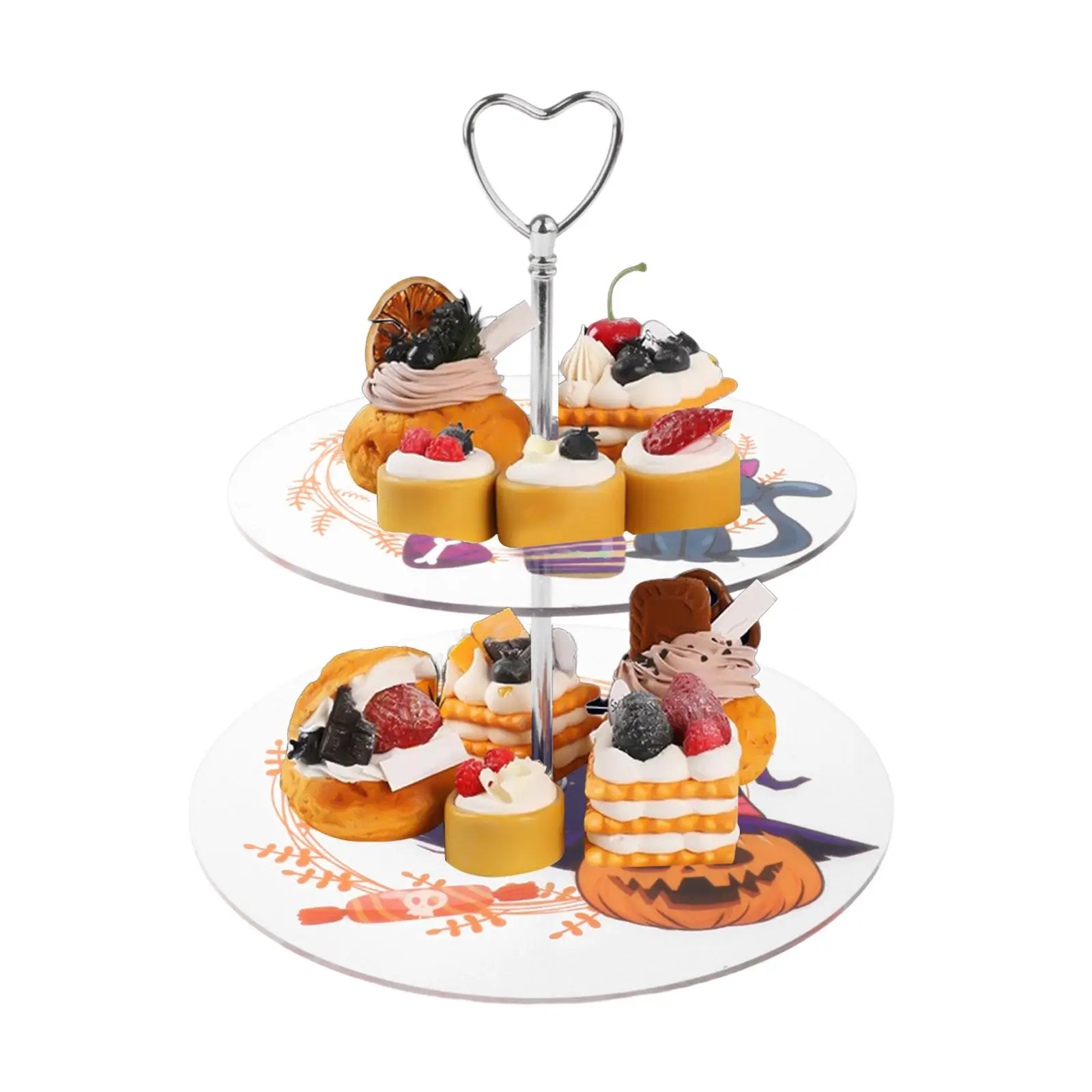 2 Tier Round Cupcake Stand Fruit Snack Plates for Halloween Party Holiday