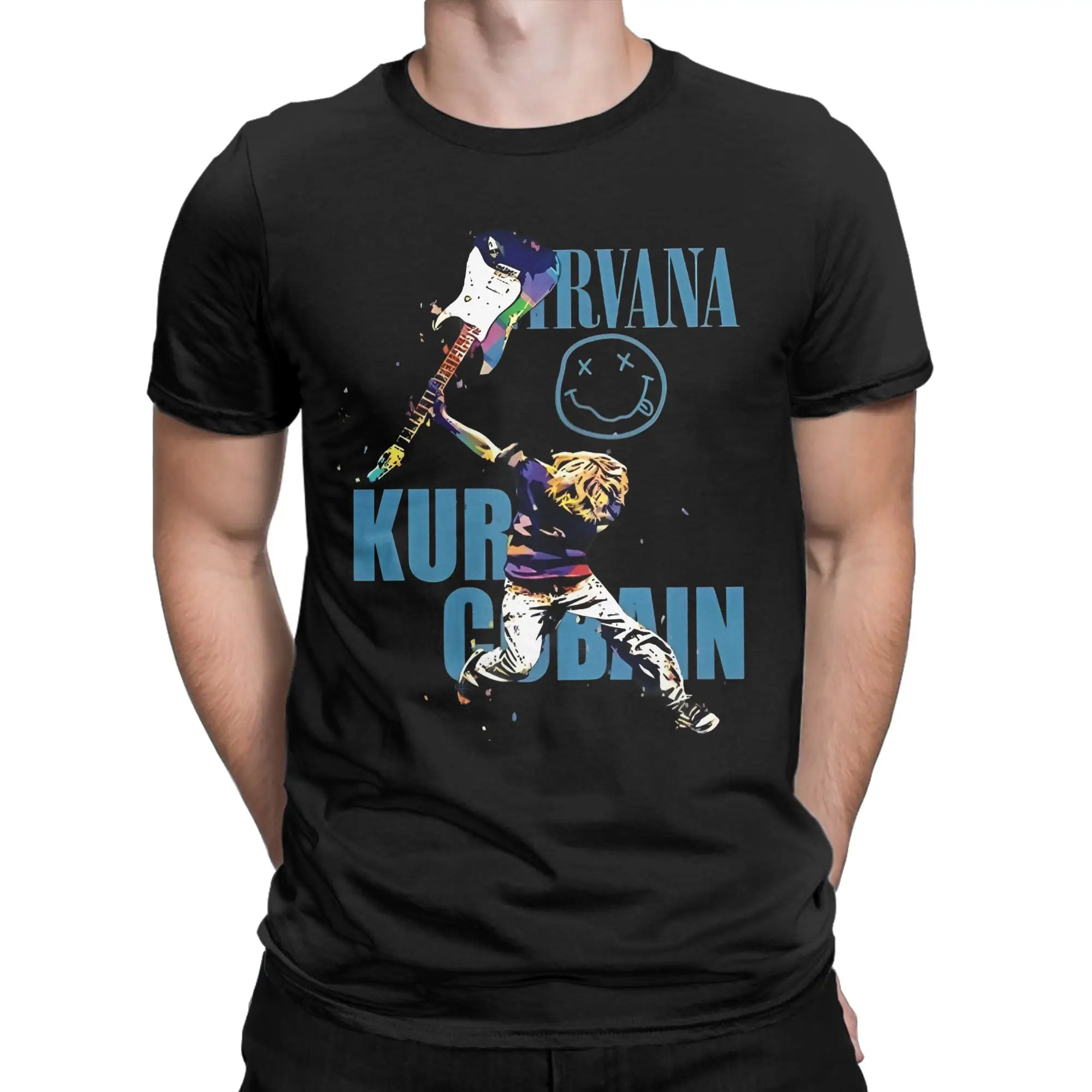 تي شيرت Rock-Nirvanas Kurt Cobain للرجال والنساء ملابس قطنية مضحكة برقبة دائرية وأكمام قصيرة