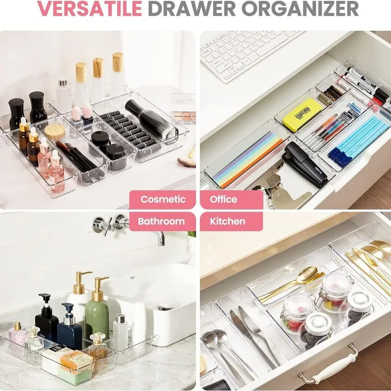 Clear Plastic Drawer Organizers Desk Dividers Bins Home Dresser Office Kitchen Drawer Separator Makeup Jewelry Organization Gadg