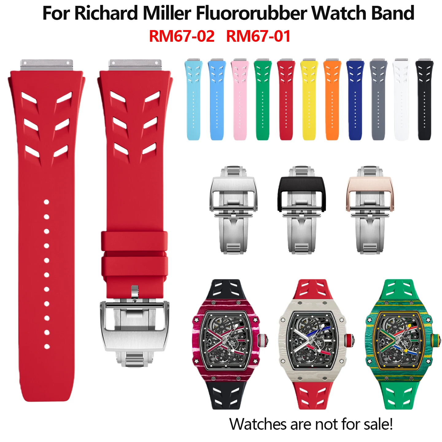 24mm FKM Strap 11 colors Bracelet For Richard Miller Watchband RM67-02 67-01 High Quality Fluororubber Soft Waterproof Strap