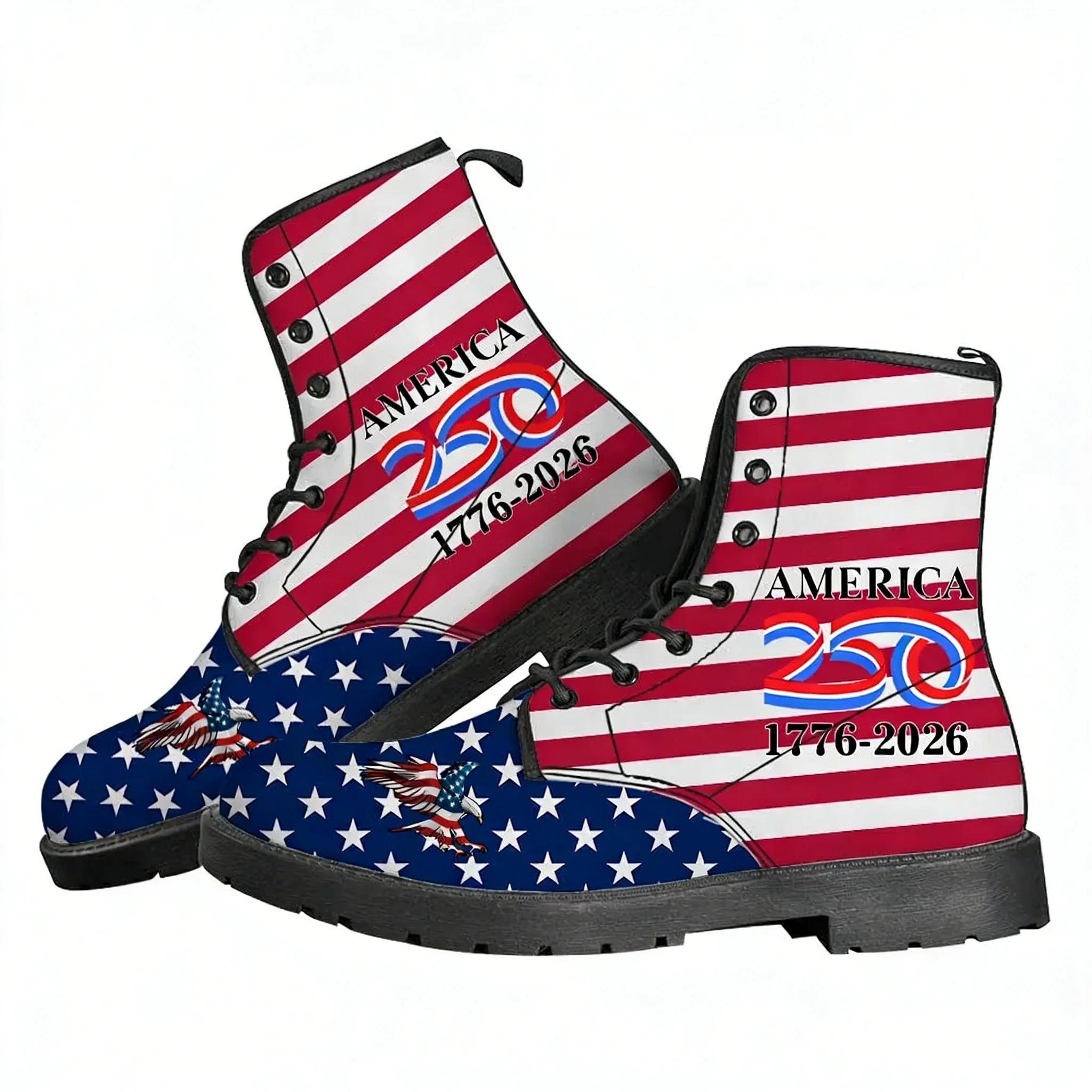 

America 250th Anniversary 1776-2026 Boots Mens Womens Leather Shoes Durable Casual Boot Outdoor High Quality Couple Custom Shoe