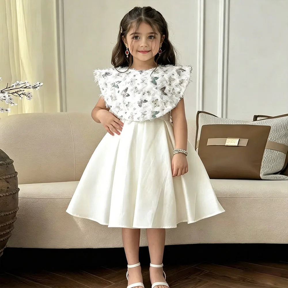 

Chic Princess Dress Satin Flower Girl Dresses Puffy Dress For Girls A-line Short Birthday Dress Butterfly Cute Kids' Dresses