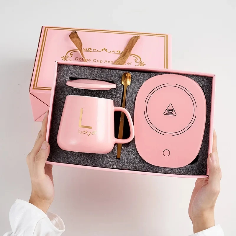 Smart self-heating cup with 55°C constant temperature. Gift box mug with spoon, suitable for camping, office use and as a gift