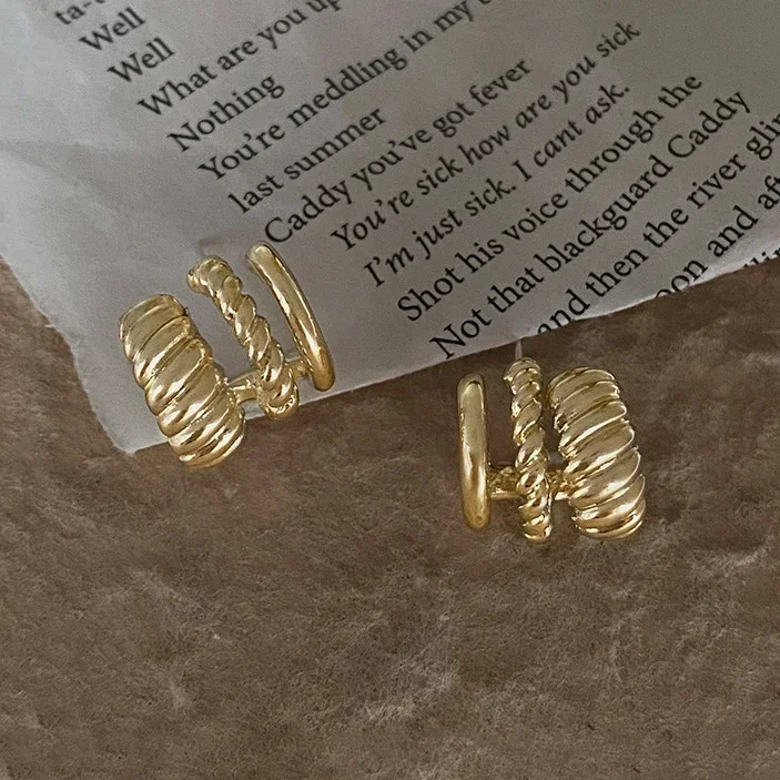 

Real 925 Sterling Silver 14K Gold Twisted Letter C Stud Earrings for Women Trendy Fine Jewelry Personality Accessories