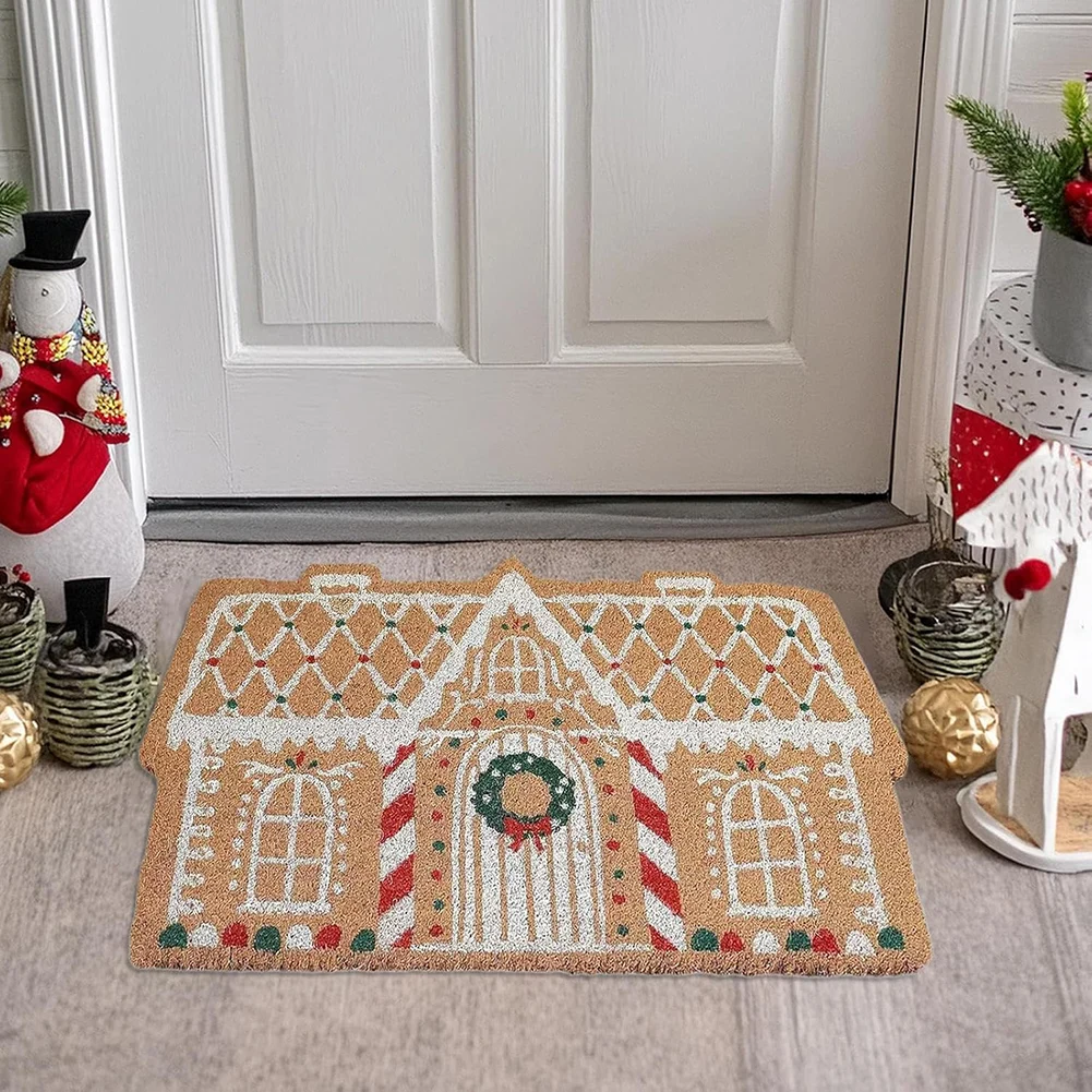 Gingerbread House Xmas Door Mat Super Absorbent & Non-Slip Safety Machine Washable . Cozy Xmas Home Decor for Any Entryway