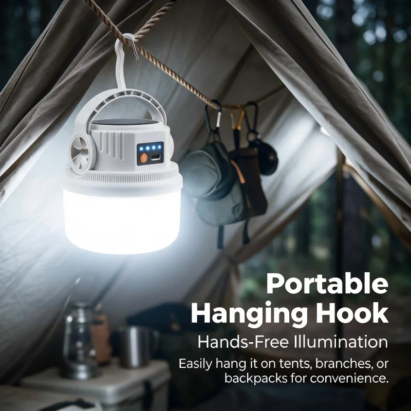Portable USB Rechargeable Solar LED Camping Tent Lantern with Hanging Hook Outdoor Emergency Light for Hiking  Power Outages