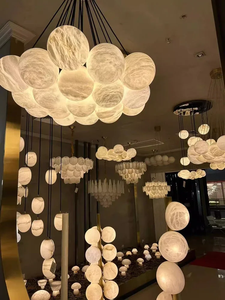 Home Deco G9 LED Marble Ball Bouquet Alabaster Series 2025 Trendy Chandelier Lighting Lustres Hanging Lamps For Living Room