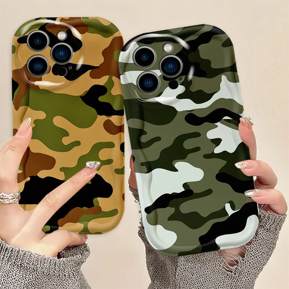 Camouflage Camo Military Army 3D Wave Phone Case For Iphone Apple 15 14 13 12 Mini 11 X XS XR 8 7 SE 6 6S Pro Max Case Funda