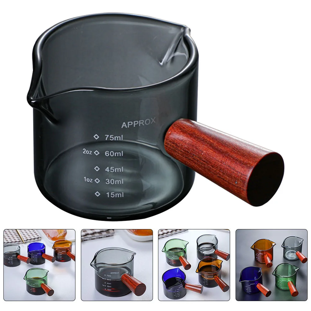 

Double Spout Milk Jug Glass With Wooden Handle Easy Clean For Coffee Tea Sauce Pitcher Kitchen Barware Clear Milk Jar