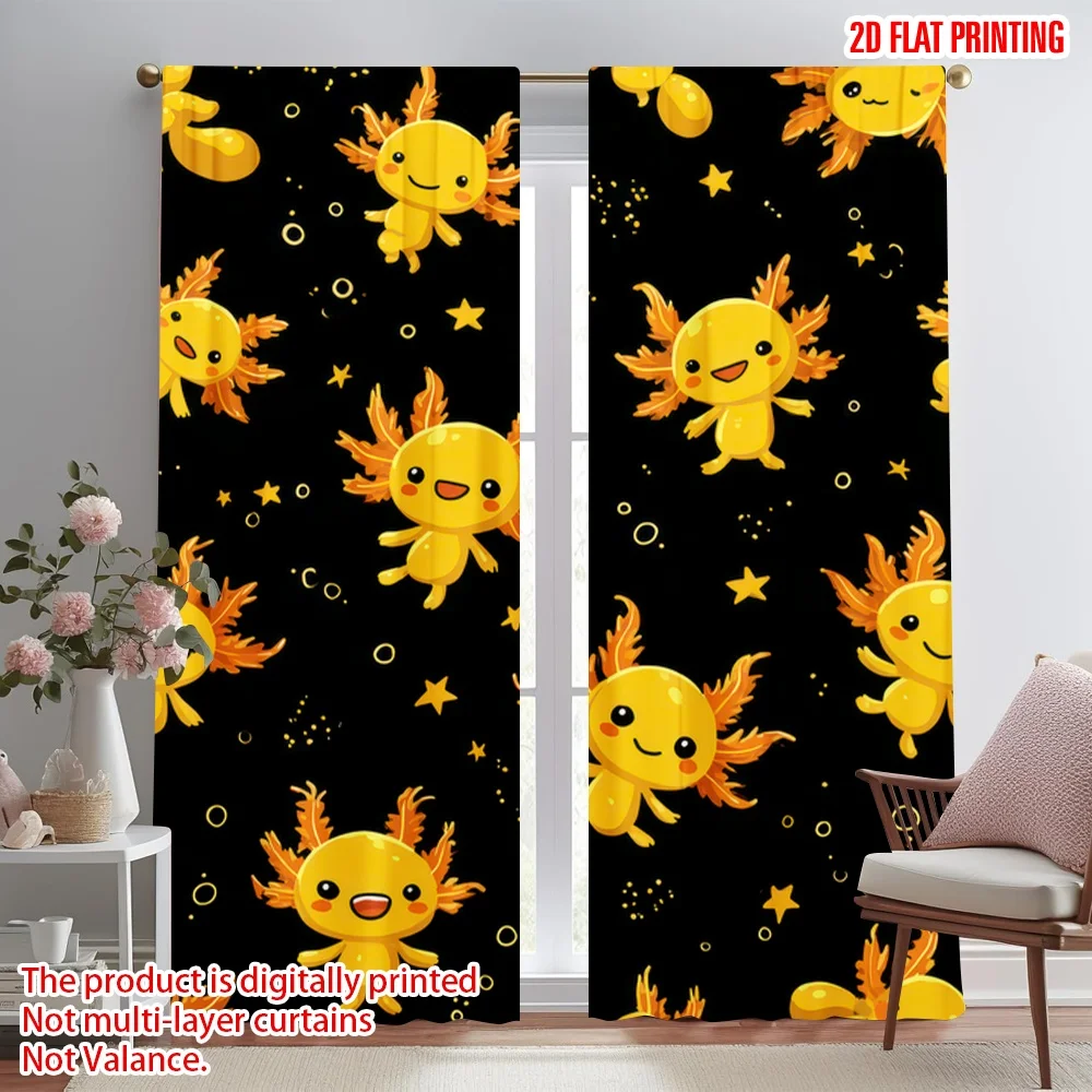 

2D flat printing 2pcs Curtains Cute Sun Axolotls Digital Printed Polyester Drapes Birthday Party for Photo Booths Birthdays