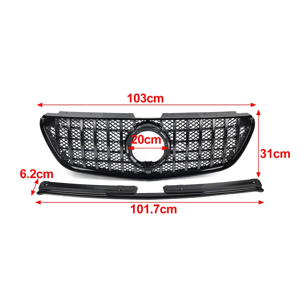 GTR Style Car Front Bumper Grill Radiator Hood Grille w/ Emblem For Mercedes Benz W447 Metris Vito 2016+