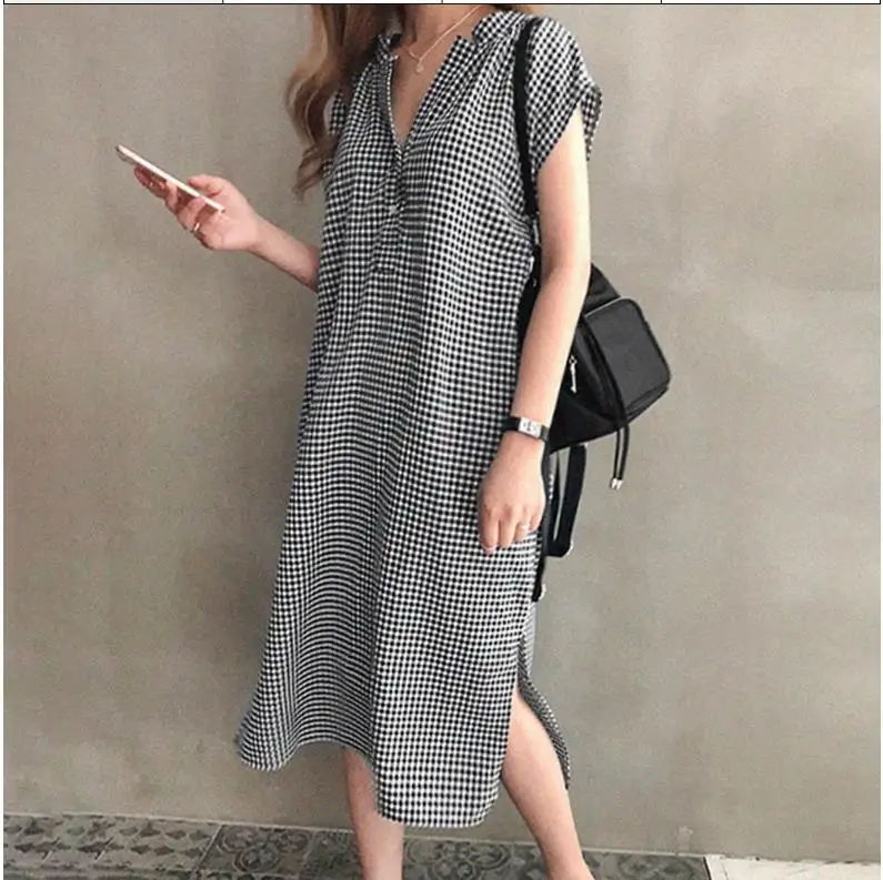 

Summer Women'S Dress 2021 Shirt Dress Long Evening Female Vintage Maxi Party Beach Women Dresses Casual Elegant Prom pure Plaid