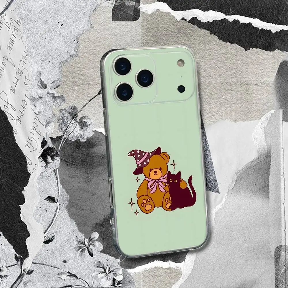 Custodia per telefono Halloween Cute Pumpkins Bear per iPhone 17,16,15,14,13,12,11 Pro,Max,Plus,X,XS,XR,SE4,E Mini Cover morbida trasparente