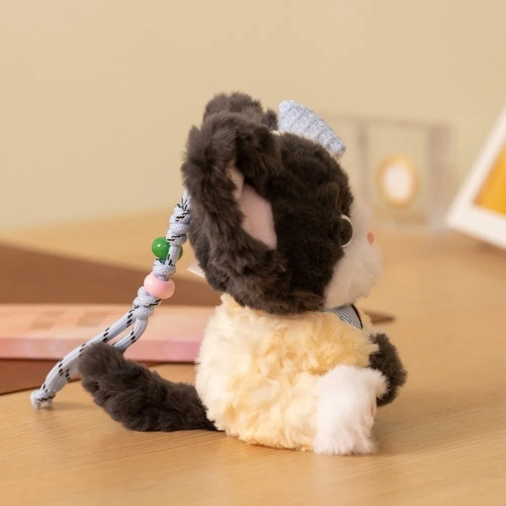 Soft Plush Plush Cat Keychain Big Ears Fluffy Texture Sleeping Cat Charm Stuffed Calico Pattern Curly Fleece Accessory Car Keys