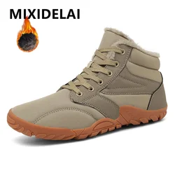 Botas de nieve descalzas para hombre, zapatos informales de piel cálida antideslizantes para exteriores, botines ligeros de talla grande para senderismo, invierno, novedad