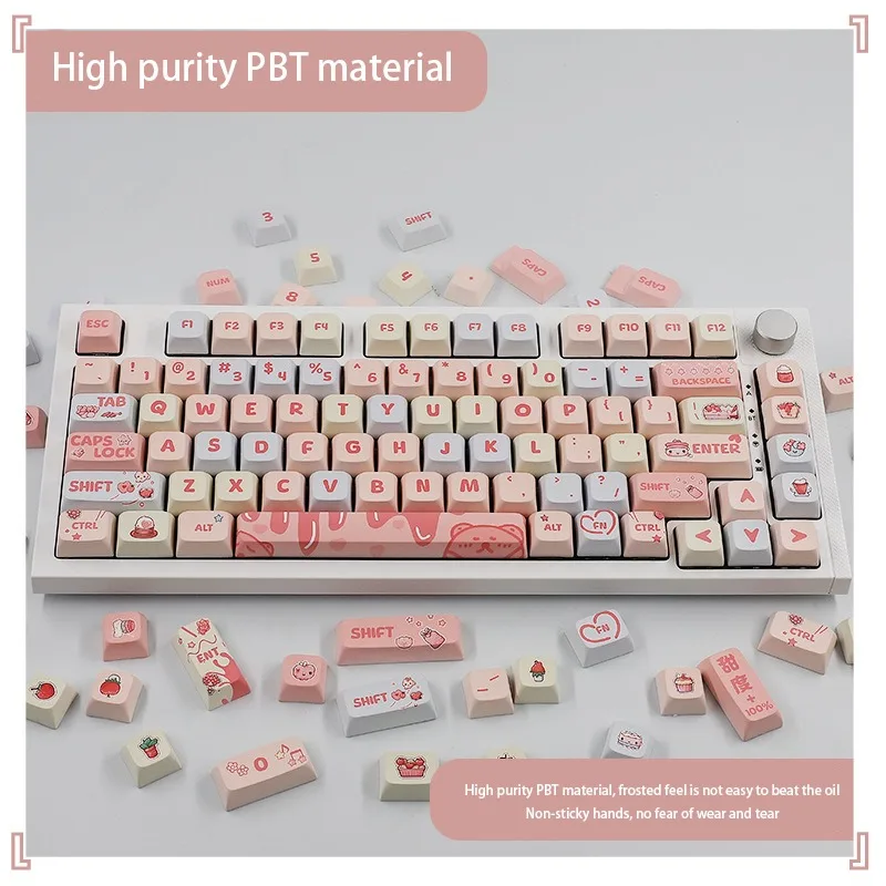 

New Strawberry Theme Keycap Set PTB Thermosublimation XDA Height 133 Keycaps for MX Switch Gaming Mechanical Keyboard Keycaps