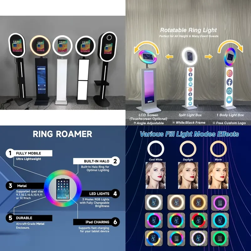 Portable 12.9 Inch Mobile Photo Booth for Selfie Suitable for iPad Case Stand Machine with LCD Screen