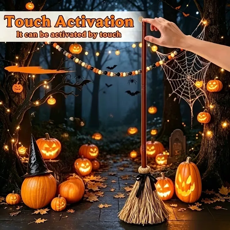 1-2PCS Floating Motorized Witch Broom Activated Moving Ghost Dance Effect for Halloween Indoor Party Photo Prop Decoration