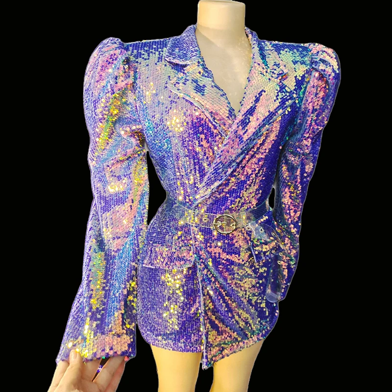 

Women Sexy Stage Sparkly Colorful Sequins Jacket Outfit Jazz Dance Costume Celebrate Nightclub Wear Birthday Performance Coat