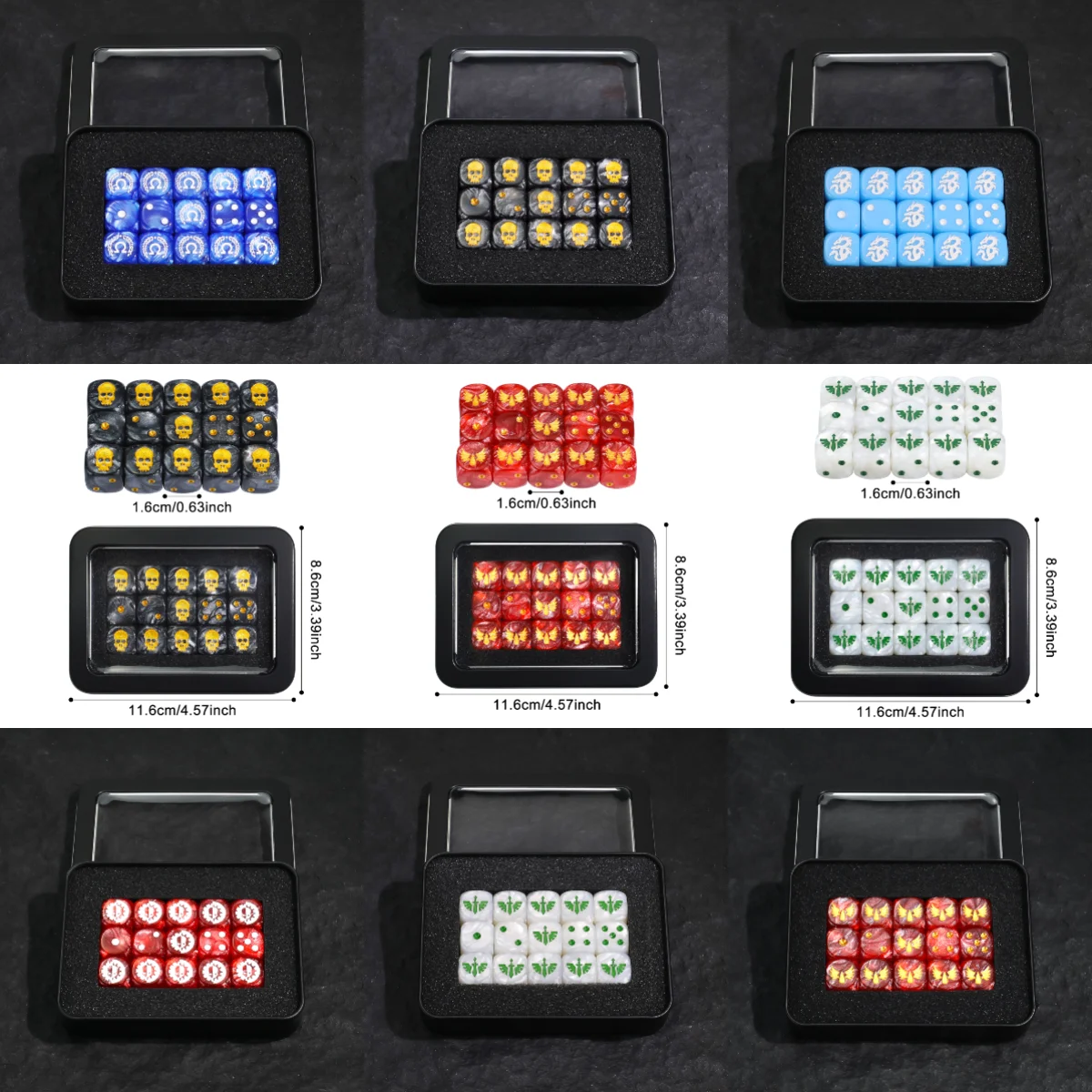 15PCS 16mm/0.63inch D6 Wargaming Dice Set for Tabletop Miniatures Game, Damage Tracking,Army Faction Themed Dice Tokens