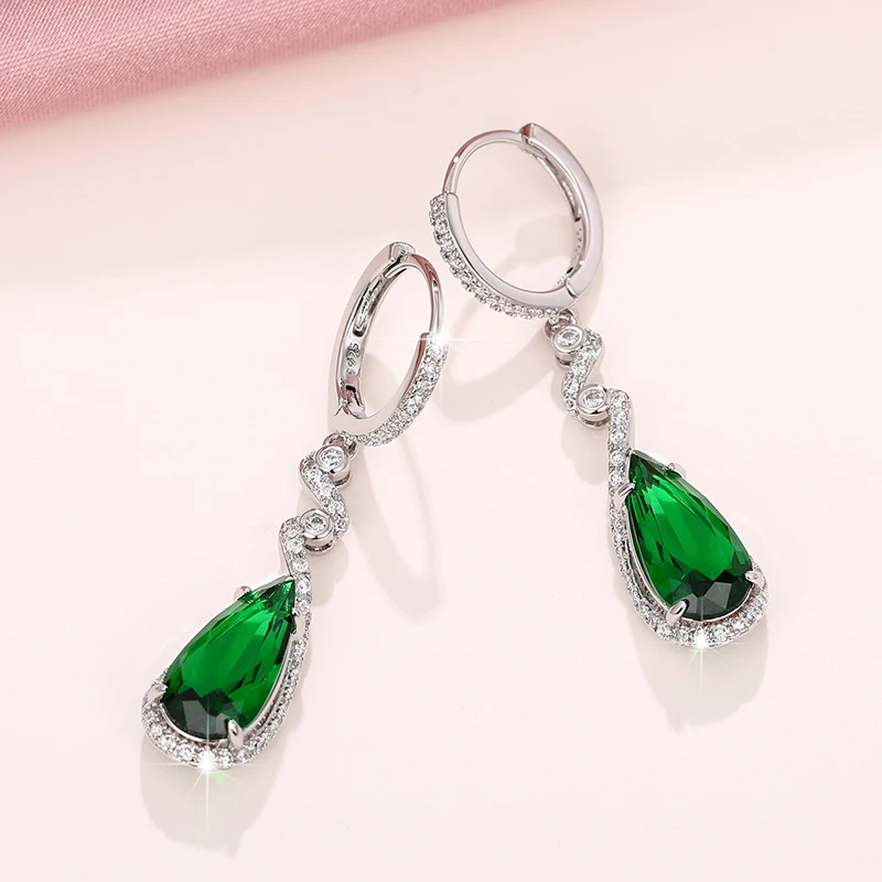 Huitan Luxury Silver Color Drop Earrings with Pear Green Cubic Zirconia for Women Statement Female Earrings Gift Party Jewelry