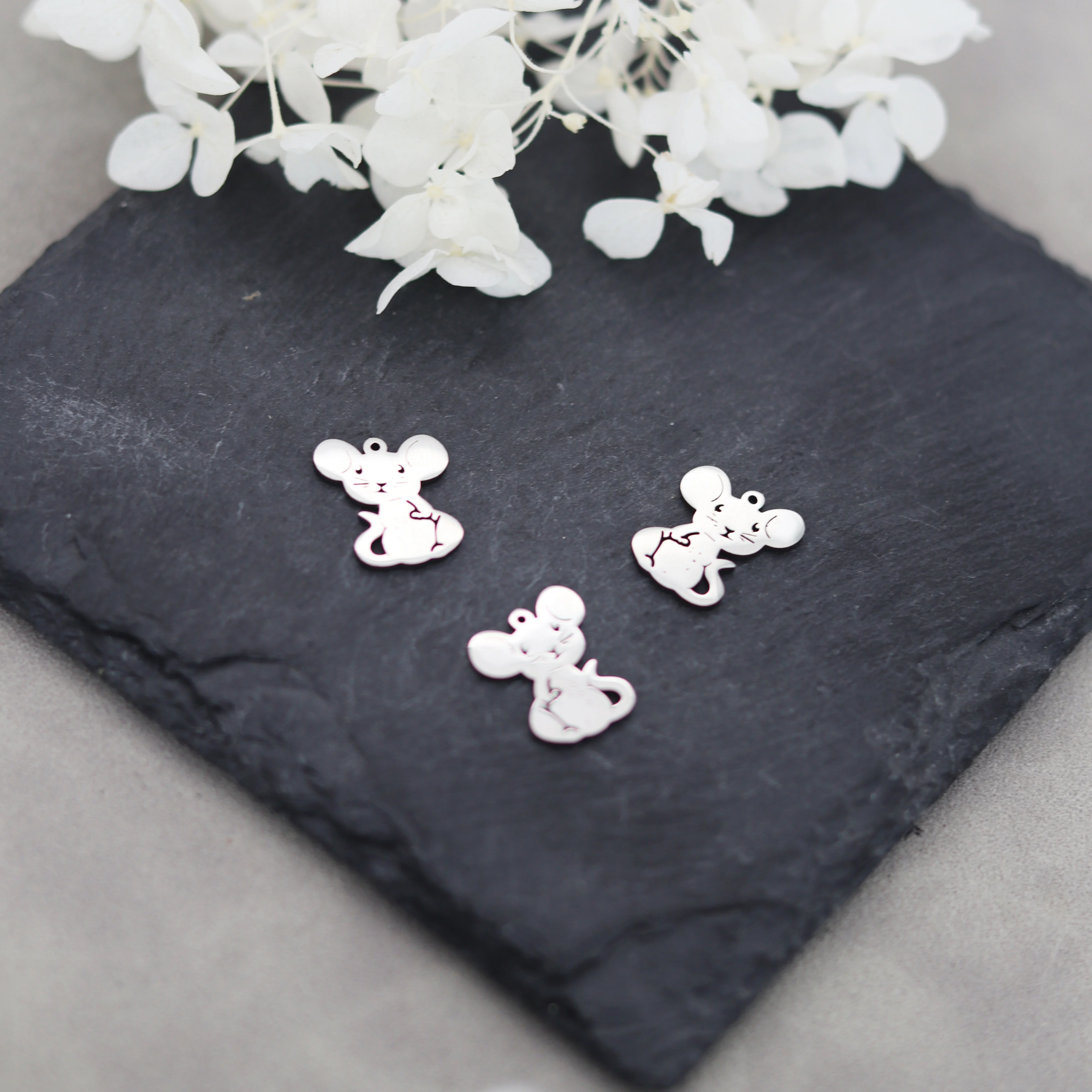 3pcs Adorable Mouse Stainless Steel Charms for Jewelry Making Earrings Bracelets Craft Pendant Cartoon Anime diy Accessories