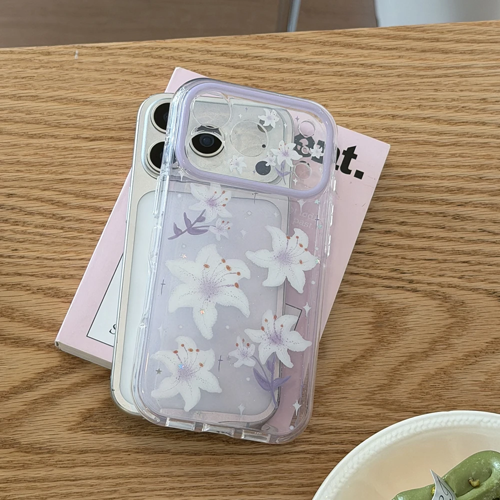 Frühlingshafte, glitzernde Lilien-Blumen-Handyhülle: Stoßfeste, funkelnde Schutzhülle für iPhone 17 Pro Max, 16, 15 Pro Max – Glitzernde, transparente Abdeckung – Detail 6