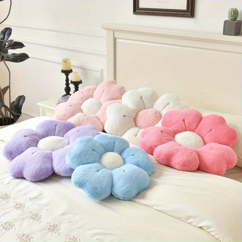 40cm Soft Plush Daisy Flower Throw Pillow Polyester Cozy Floral Decorative Cushion for Bed Sofa - White/Pink Adorable Design