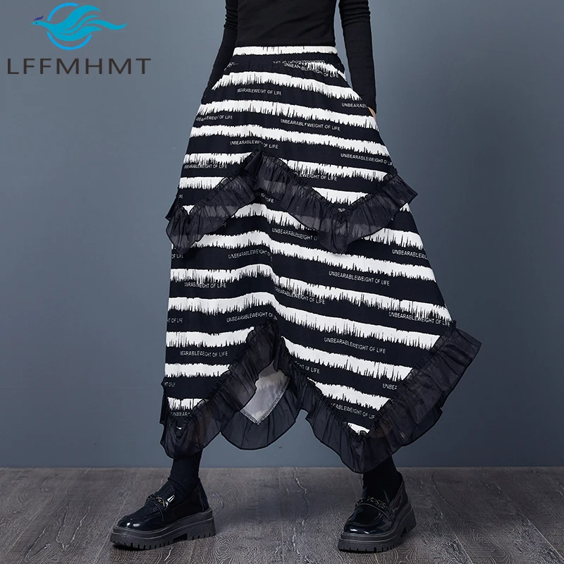 

Black White Striped Dress for Women Creative Mesh Patchwork Assymetrical Skirt Female Spring Autumn Fashion Slim Fit Clothes Y2k