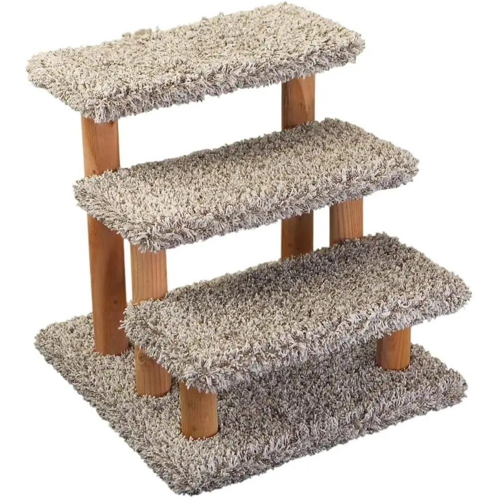 

Large Pet Stairs for Cats and Dogs - 20x20x20, Solid Wood Steps with Durable Carpet, Speckled Gray