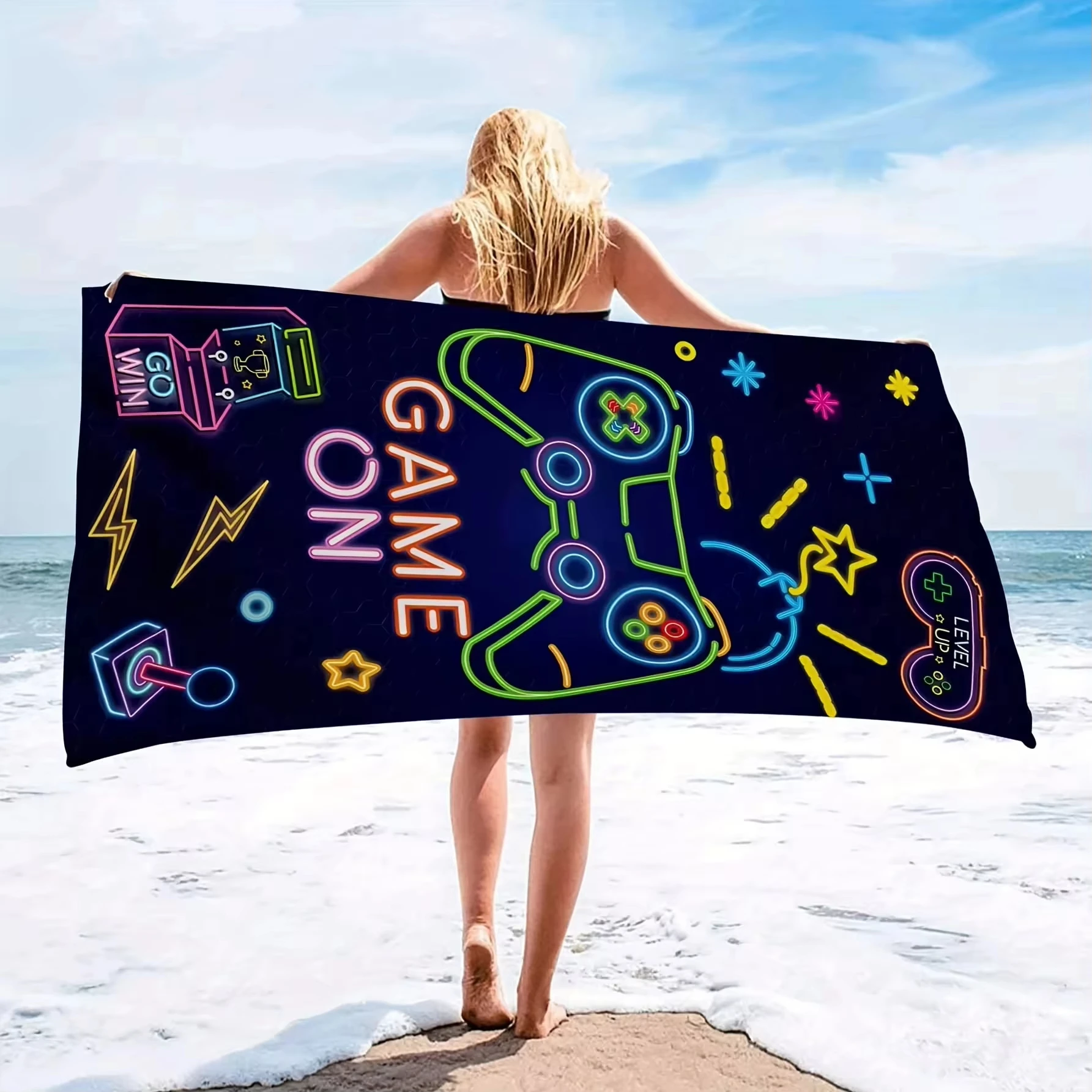 1pc Microfiber Game Console Print Beach Towel Quick Dry Soft Absorbent Lightweight Sun Protection Summer Accessory