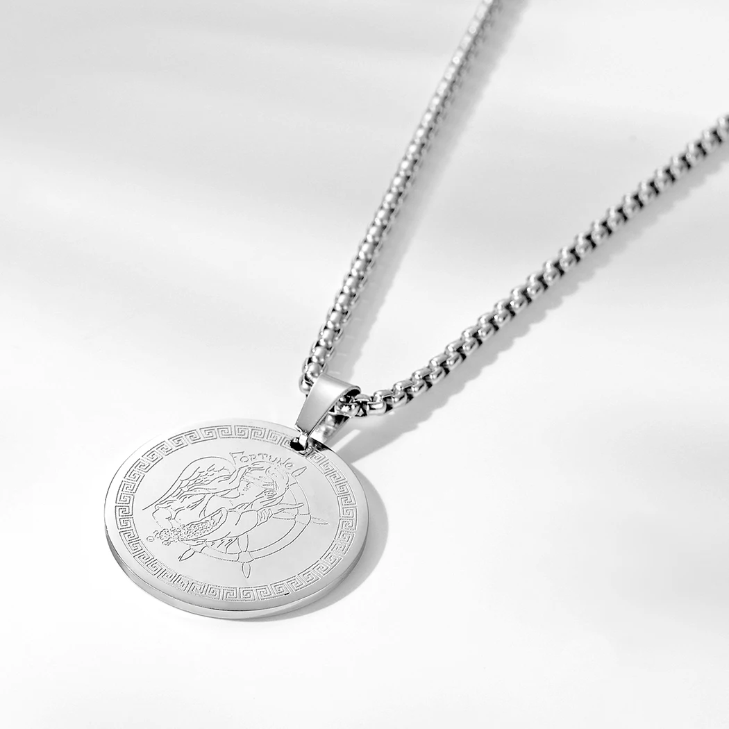 CHENGXUN Roman Goddess of Luck - Fortuna Pendant Necklace Women Men Stainless Steel Ancient Greek Tyche Amulet Charm Neck Chain