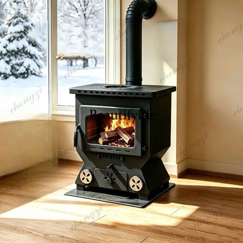Thickened carbon steel vase-shaped wood-burning fireplace, household heating furnace, automatic air curtain, homestay firewood
