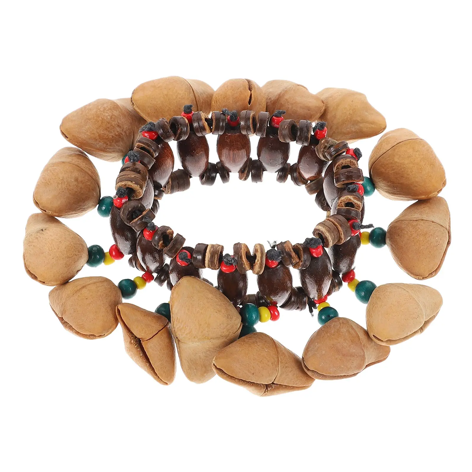

Nutshell Tambourine Kids Musical Instruments Bright Color Durable Special Ethnic Design Decorative Effect Party Dance Toy Wooden