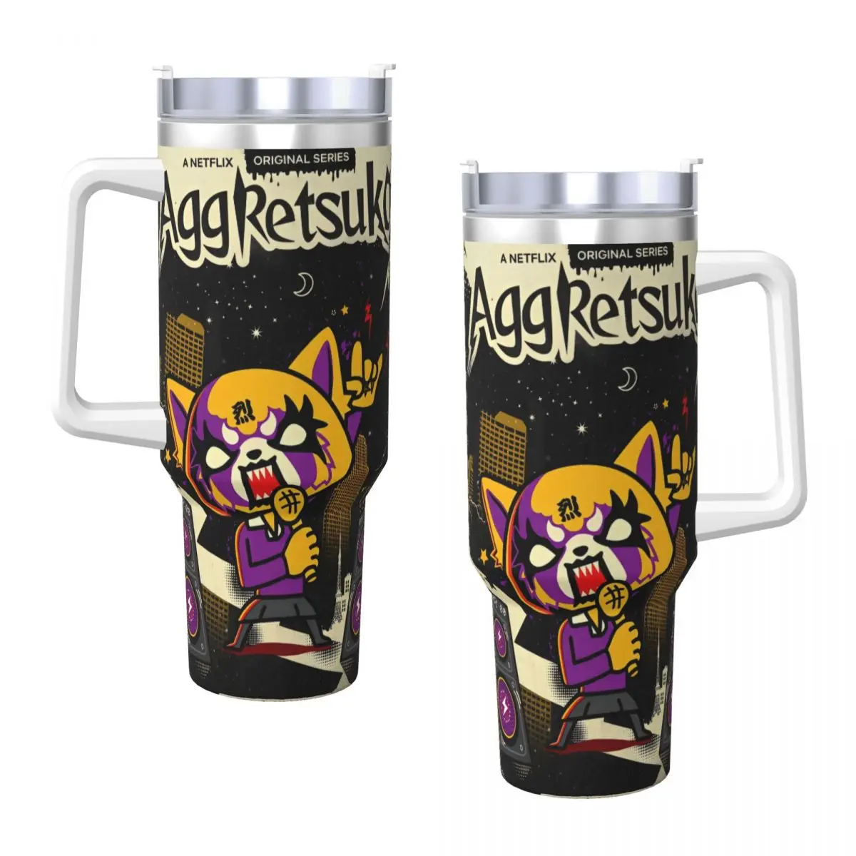 Stainless Steel Tumbler Sanrio Aggretsuko Mugs Cup With Straws Travel Cold Drink Water Bottle Portable 40oz Thermal Mug