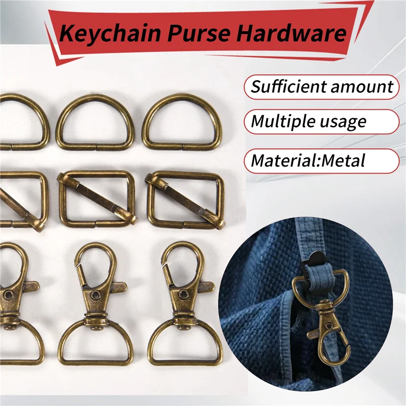 

Y19A 56Pcs Keychain Hooks With D Rings Set Purse Hardware For Bag Making Lanyard Snap Hooks Swivel Clasps With Slide Buckle