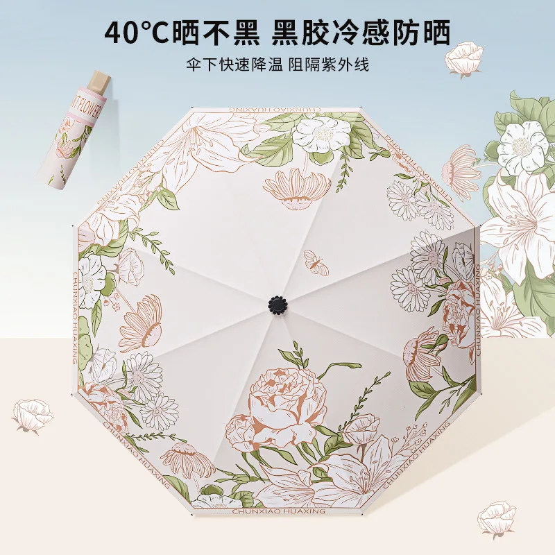 

Original and Creative Umbrella Sunscreen Umbrella Black Glue Thermal Insulation Manual Three Fold Reverse Umbrella Umbrella