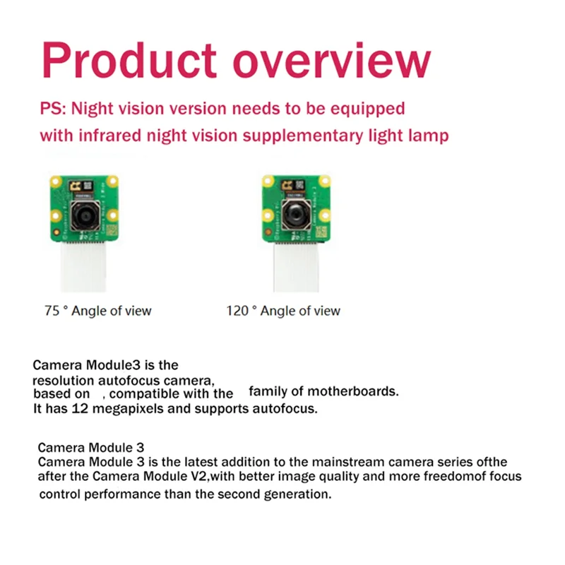 B16C For Raspberry Pi Camera Module 3 Camera 12MP HD Camera HDR Auto Focus Camera Module 75° Camera Module
