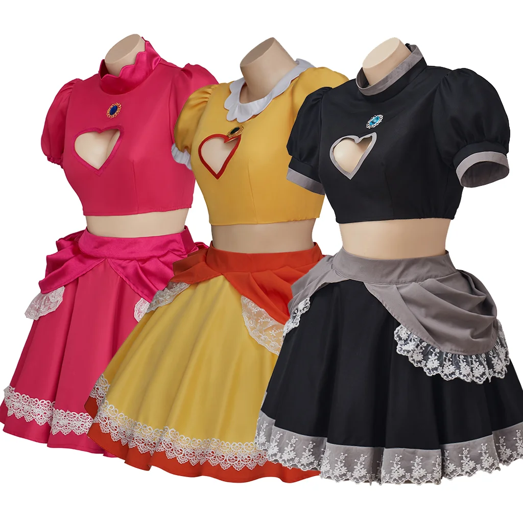 In Stock Game Princess Bowsette Peach Daisy Cosplay Girl Lolita Dress Princess Sweet Two Piece Set Halloween Party Costume