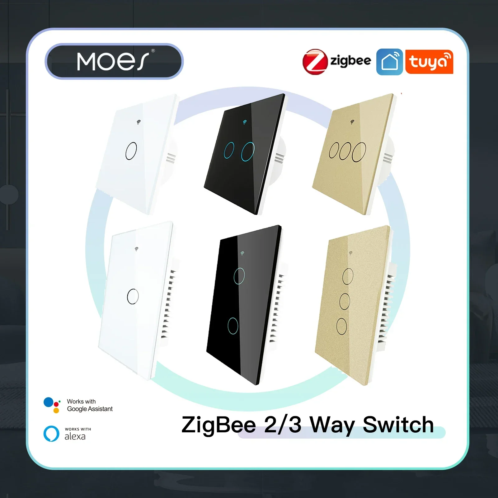 ZigBee-벽 터치 스마트 조명 스위치, 중립/중립 없음, 커패시터 없음, 스마트 라이프/Tuya 작동 알렉사, 구글 허브 필요