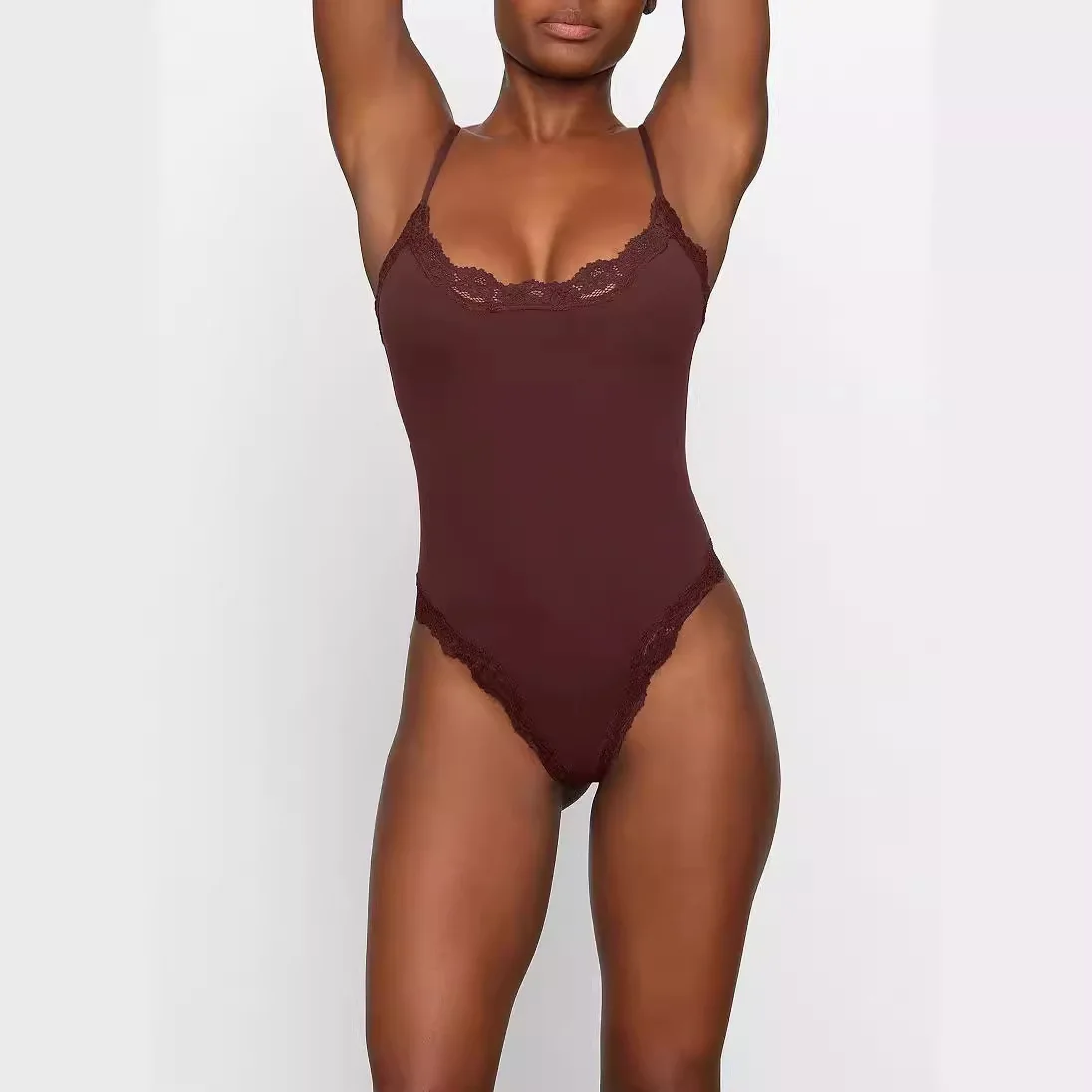 Kardaian Iuencer Vntine's Day 레이스 트림 ter Onesie 섹시한 점프 슈트 로우 웨이스트 나인 포인트 바지 Commute Sle