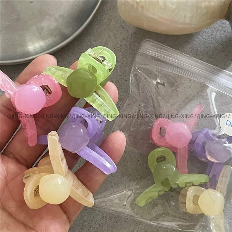 Small Fresh Jelly Texture Mini Side notch Small Grip Clip Four Piece Set Colorful Plastic Hairpin Hair Clips