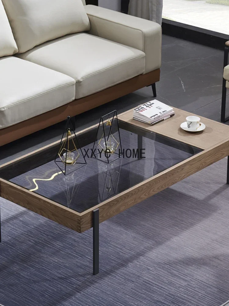 

Living Room Home Solid Wood Small Coffee Table Glass Surface Tempered Creative Sofa Tea Table Small Apartment