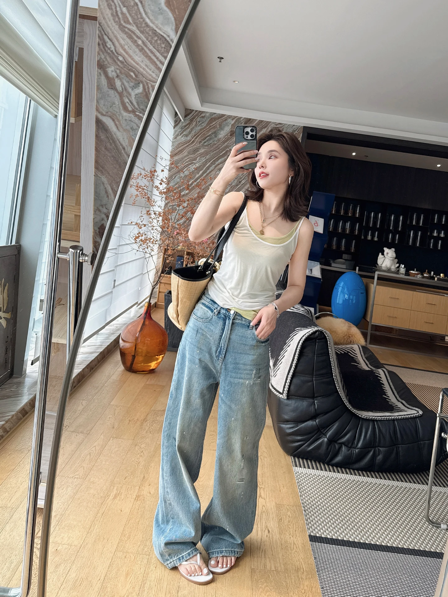 

Джинсы Mandyshen из хлопкового денима с художественным дизайном, свободные, широкие, женские, весенние, удобные, дышащие, повседневные брюки