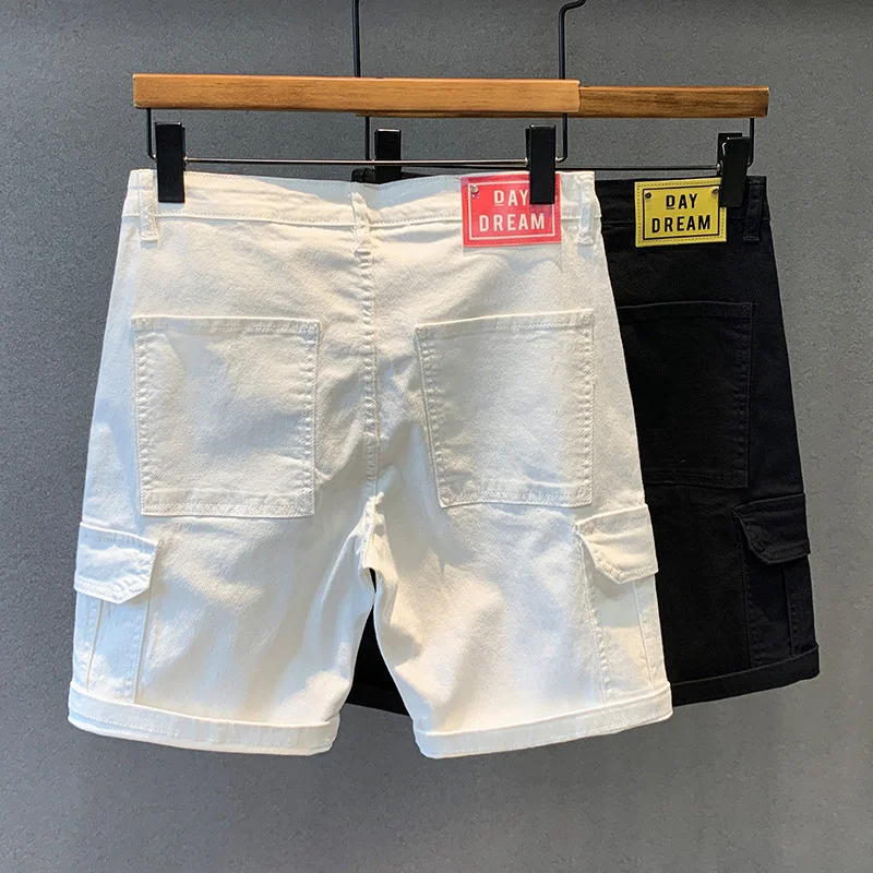 Summer Men's Black White 5-point Denim Shorts Loose Straight Fashion Casual Short Jeans Pants