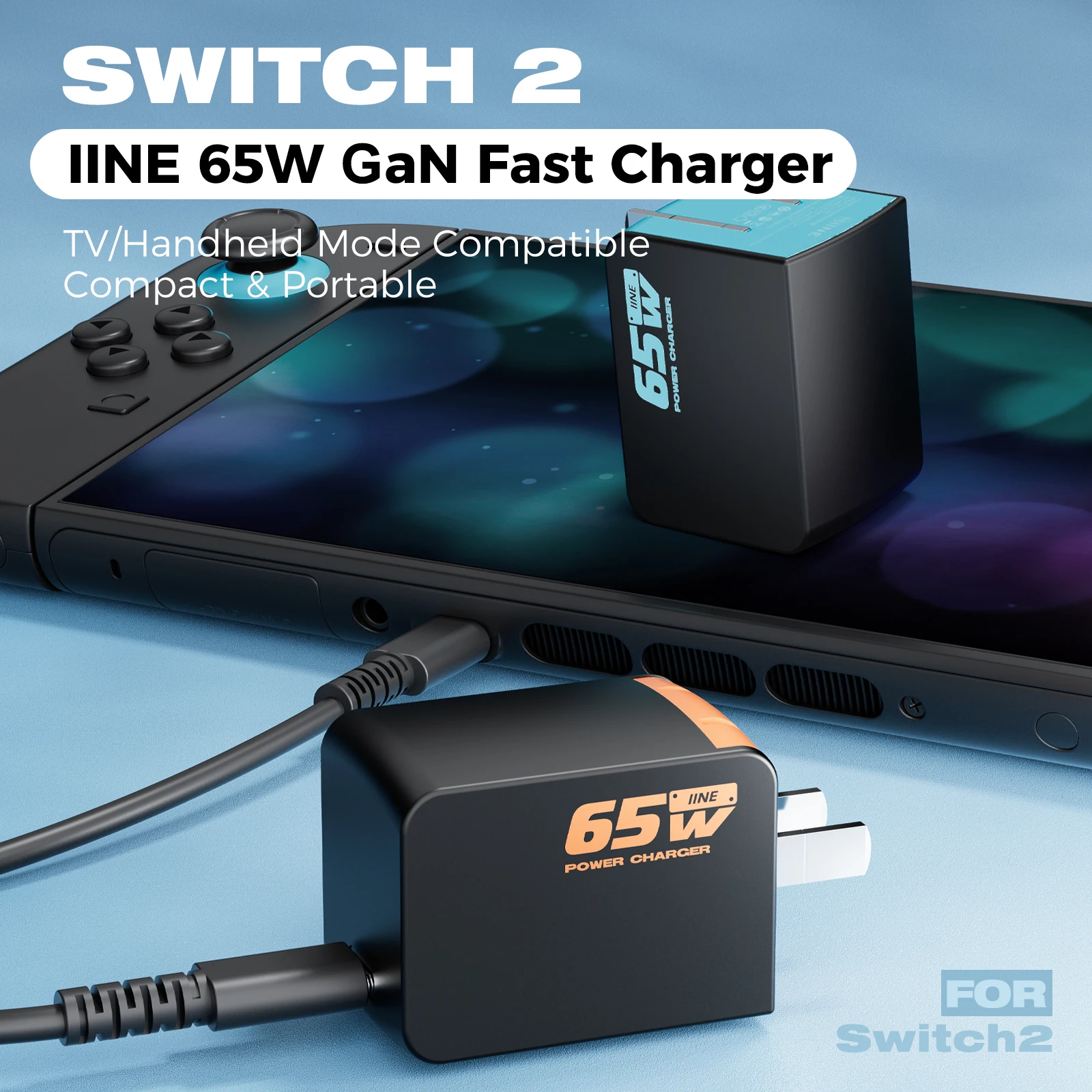 เครื่องชาร์จเร็ว IINE 65W GaN / รองรับการใช้งานกับทีวี/อุปกรณ์พกพา ขนาดกะทัดรัดและพกพาสะดวก สำหรับ NS2/NS1