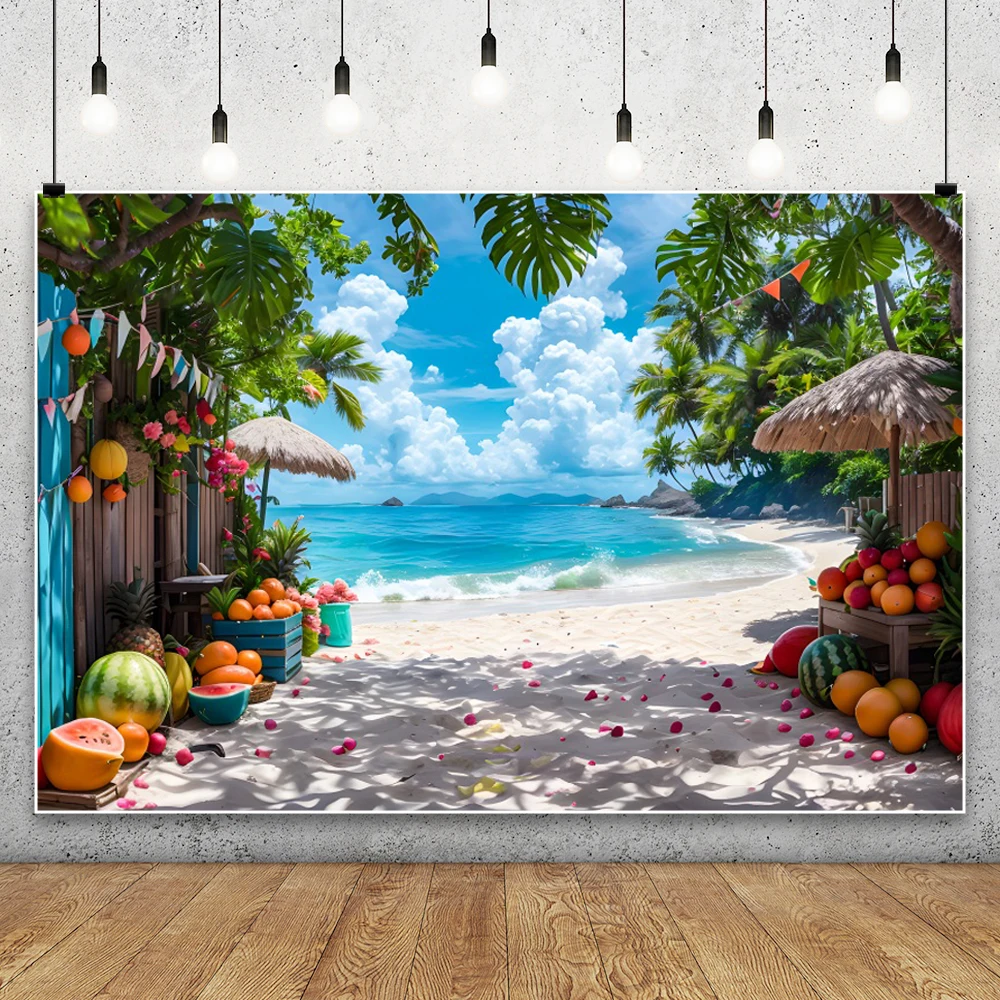 Summer Hawaiian Beach Photography Backdrop Tropical Hawaii Luau Aloha Palm Tree Baby Birthday Holiday Party Seaside Background