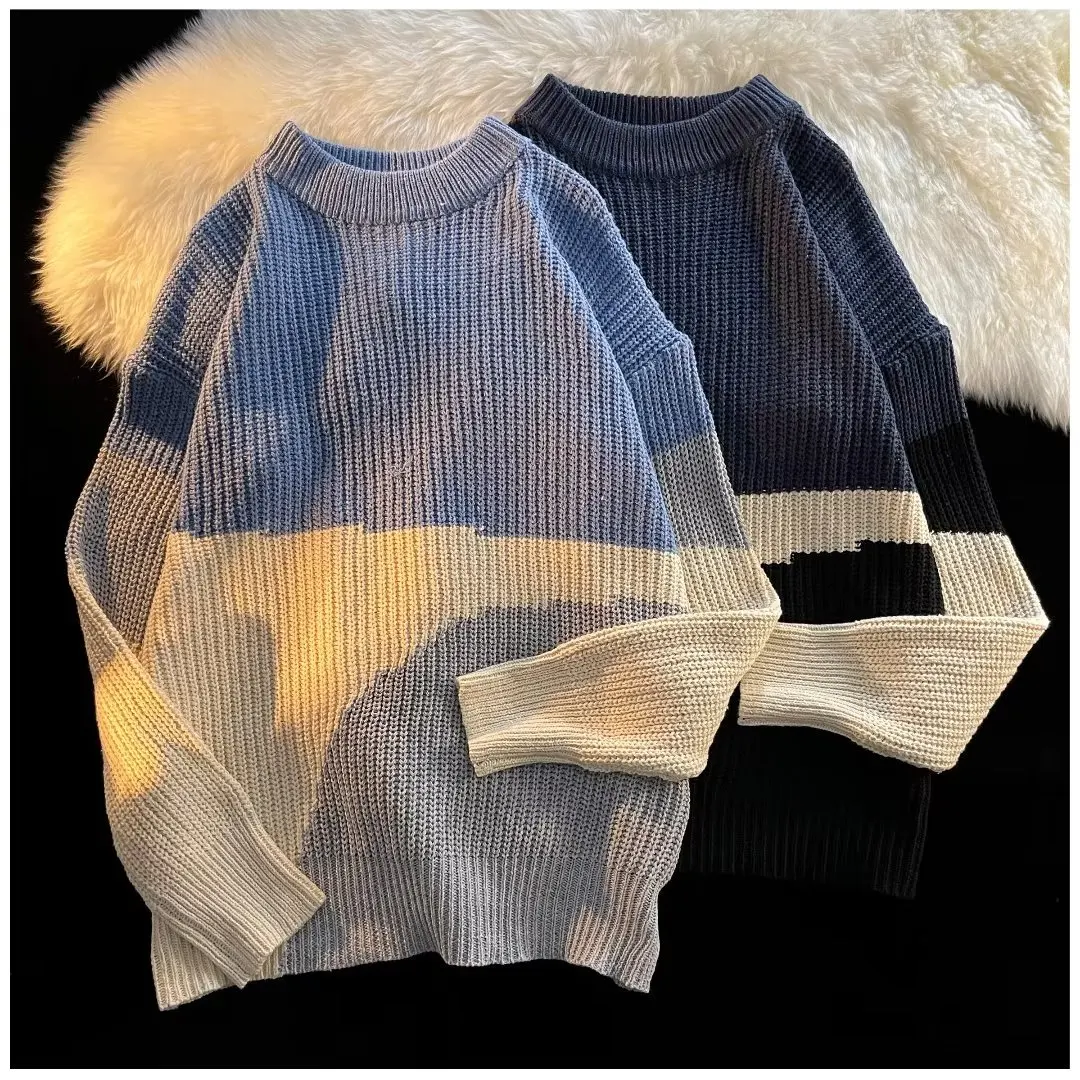 

Вязаный свитер для пары, модный гонконгский базовый слой, студенческий хаме, большой размер 300, мужской свитер, модный C...