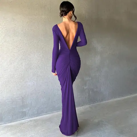 2025 Spring Reversible Halter Evening Dress Elegant Long Sleeve Socialite Gown Women's Party Banquet Sequin Bodycon Dress