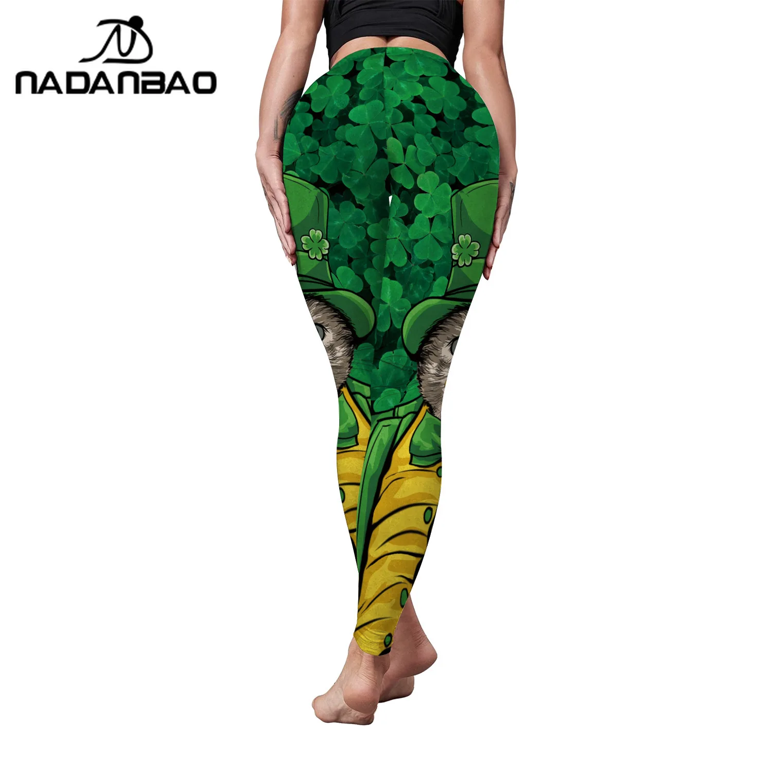 Nadanbao St. Patrick's Day Women Shamrocks Hat Print Pants Irish Green Festival Party Leggings Soft Casual Trousers Yoga Tights